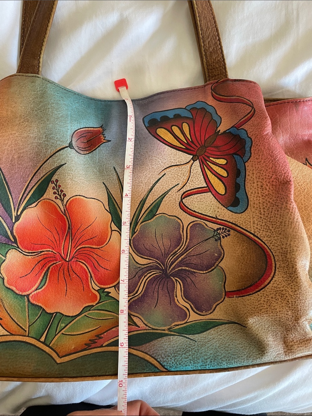 Anuschka Hand-Painted Butterfly & hibiscus floral Leather Shoulder Bag - Picture 14 of 15